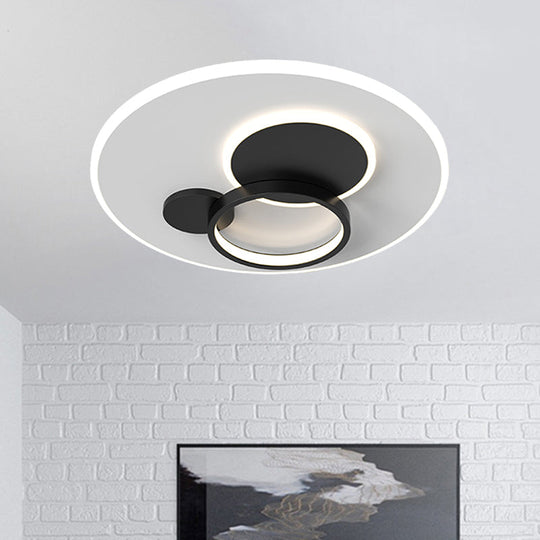 Circle Flush Mounted Led Light Fixture - 16’/19.5’ Diameter Simple Metal Design Black/Gold