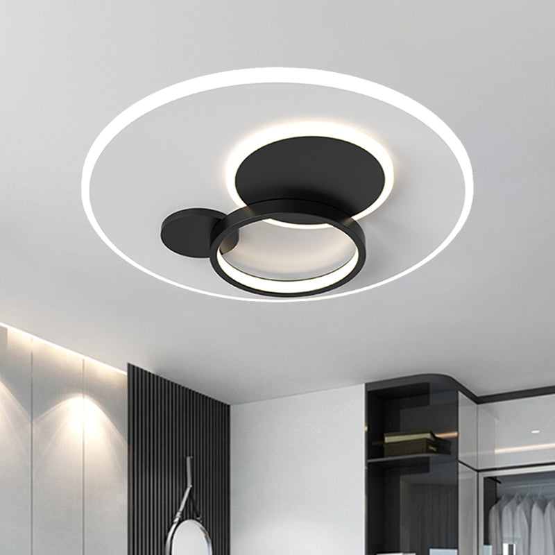 Circle Flush Mounted Led Light Fixture - 16/19.5 Diameter Simple Metal Design Black/Gold Finish