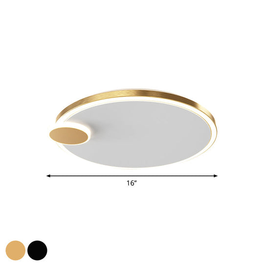 Round Metal Flush Lamp With Led In Black/Gold Finish | Warm/White Light 16’/19.5’ Diameter