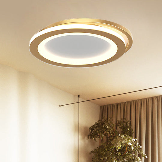 Modern Ceiling Mounted Flush Lighting In Black/Gold - Round/Square Metal Led Fixture For Hallways