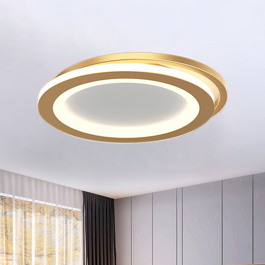 Modern Ceiling Mounted Flush Lighting In Black/Gold - Round/Square Metal Led Fixture For Hallways