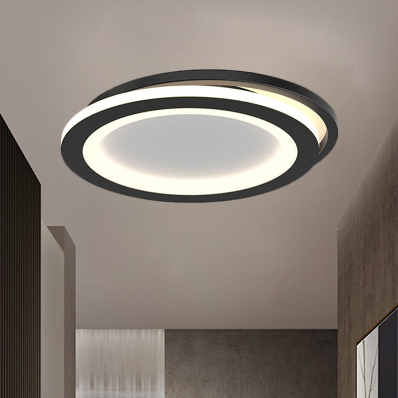 Modern Ceiling Mounted Flush Lighting In Black/Gold - Round/Square Metal Led Fixture For Hallways