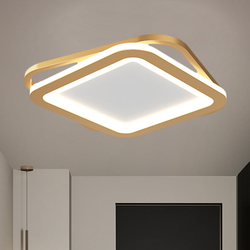 Modern Ceiling Mounted Flush Lighting In Black/Gold - Round/Square Metal Led Fixture For Hallways
