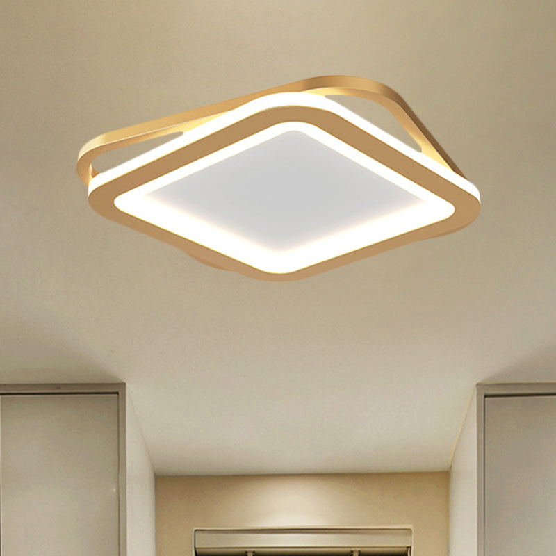 Modern Ceiling Mounted Flush Lighting In Black/Gold - Round/Square Metal Led Fixture For Hallways