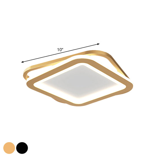 Modern Ceiling Mounted Flush Lighting In Black/Gold - Round/Square Metal Led Fixture For Hallways