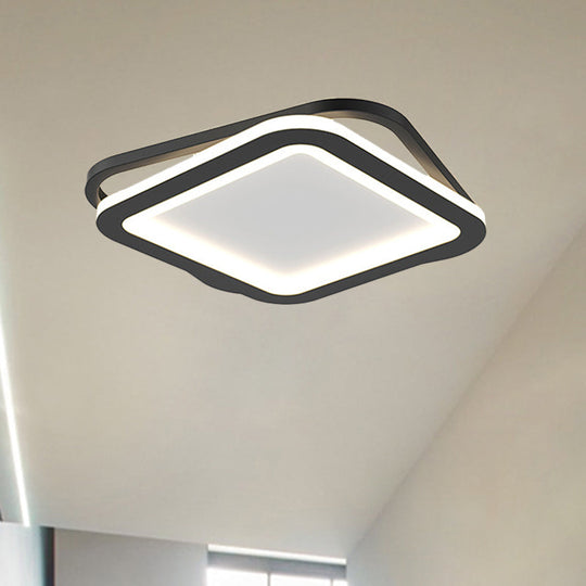 Modern Ceiling Mounted Flush Lighting In Black/Gold - Round/Square Metal Led Fixture For Hallways