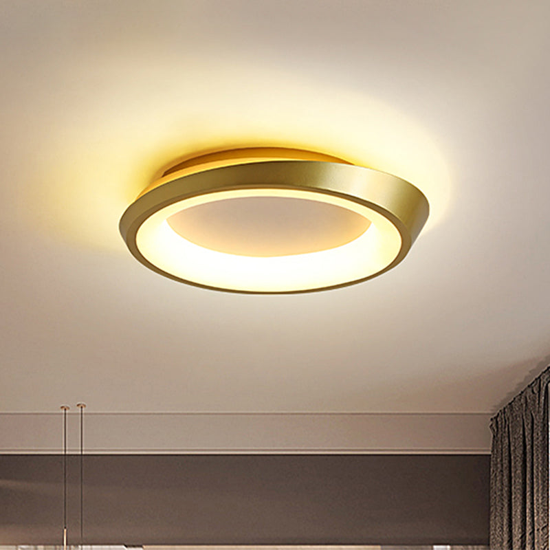Modern Round Metallic Led Flush Mount Bedroom Light In Gold/Coffee With Warm/White Glow Gold / Warm
