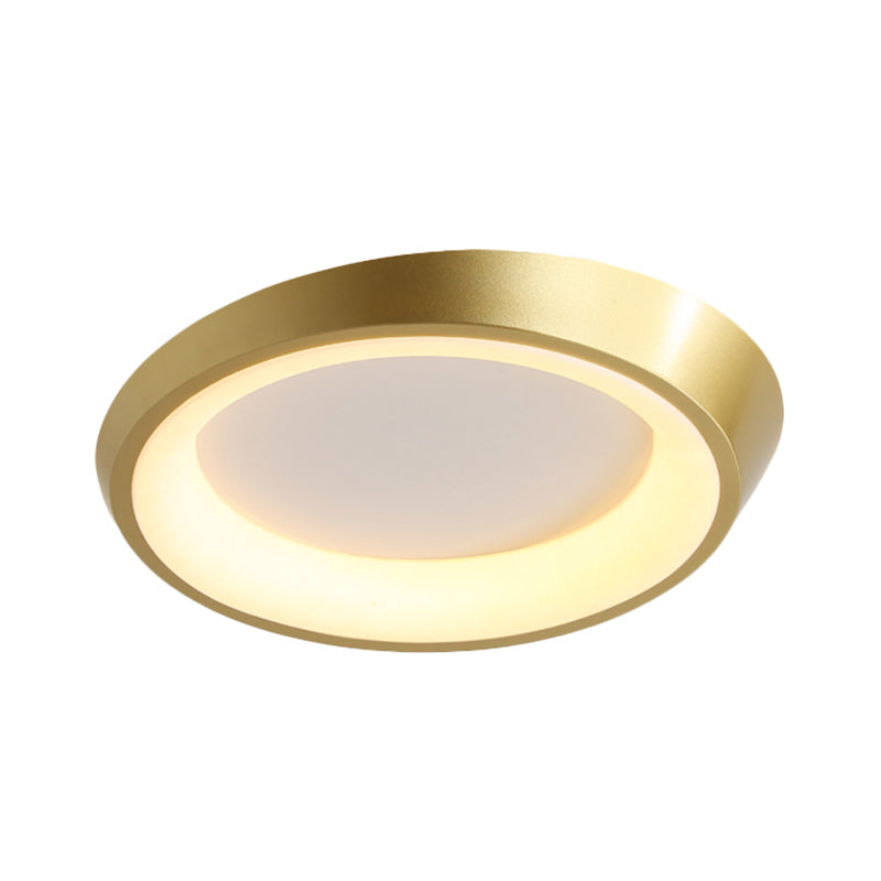 Modern Round Metallic Led Flush Mount Bedroom Light In Gold/Coffee With Warm/White Glow