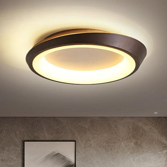 Modern Round Metallic Led Flush Mount Bedroom Light In Gold/Coffee With Warm/White Glow Coffee /