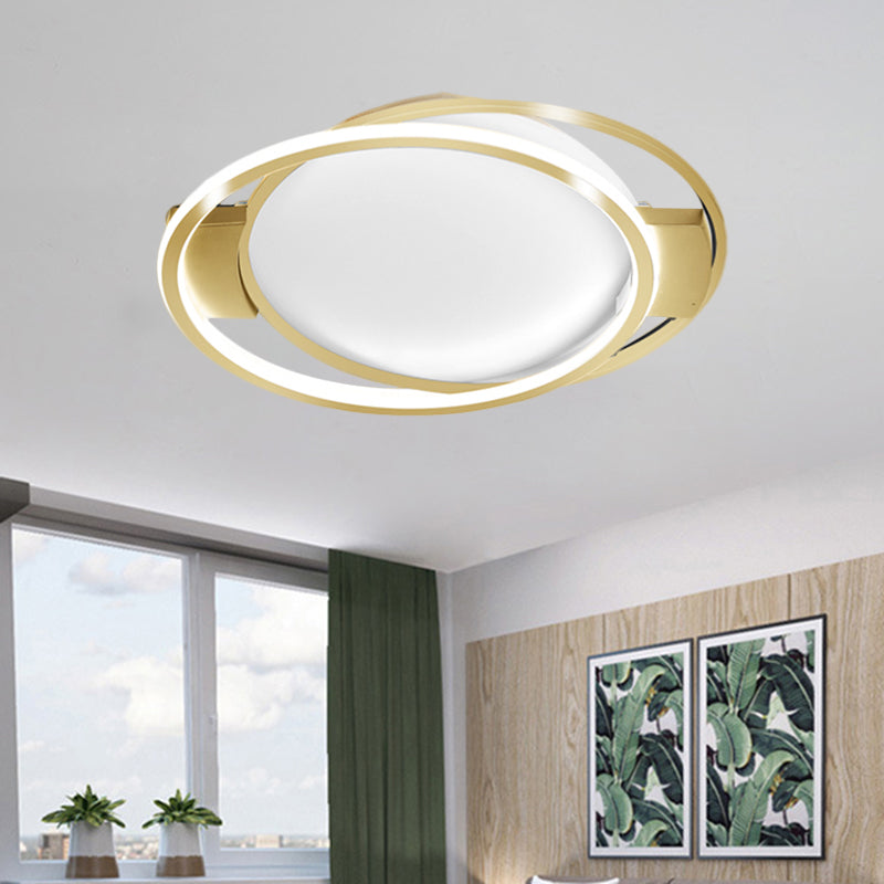 Minimalist Led Gold Dual Ring Flush Mount Lamp In Warm/White Light / 16.5’ White