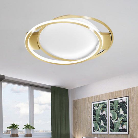 Minimalist Led Gold Dual Ring Flush Mount Lamp In Warm/White Light / 16.5 White