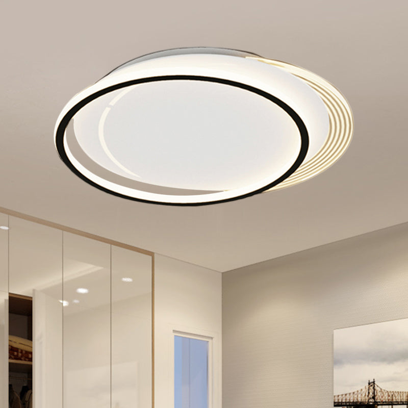 Metallic Circle Flush Mount Led Ceiling Light In Black-White For Bedroom / White
