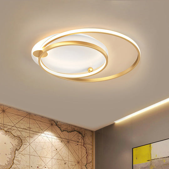 Modern Dual Hoop Metal Ceiling Flush Led Mount In Black/Gold 18’/21.5’ - Warm/White Light Gold