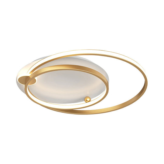 Modern Dual Hoop Metal Ceiling Flush Led Mount In Black/Gold 18/21.5 - Warm/White Light