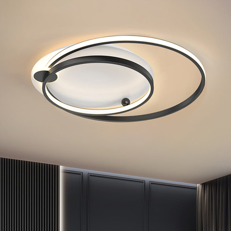 Modern Dual Hoop Metal Ceiling Flush Led Mount In Black/Gold 18’/21.5’ - Warm/White Light Black