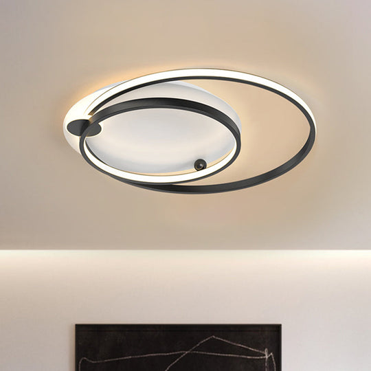 Modern Dual Hoop Metal Ceiling Flush Led Mount In Black/Gold 18’/21.5’ - Warm/White Light