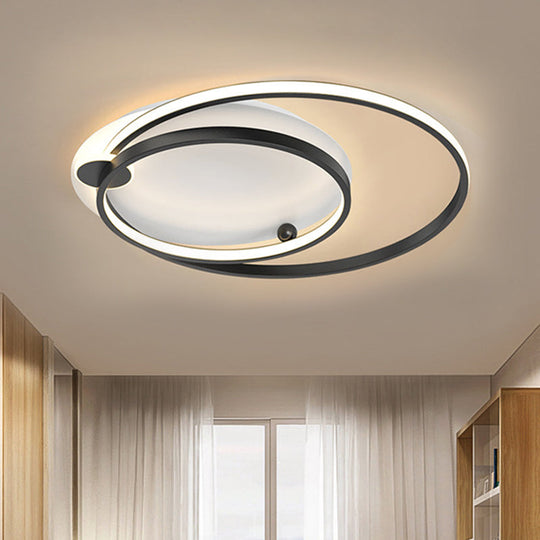 Modern Dual Hoop Metal Ceiling Flush Led Mount In Black/Gold 18/21.5 - Warm/White Light