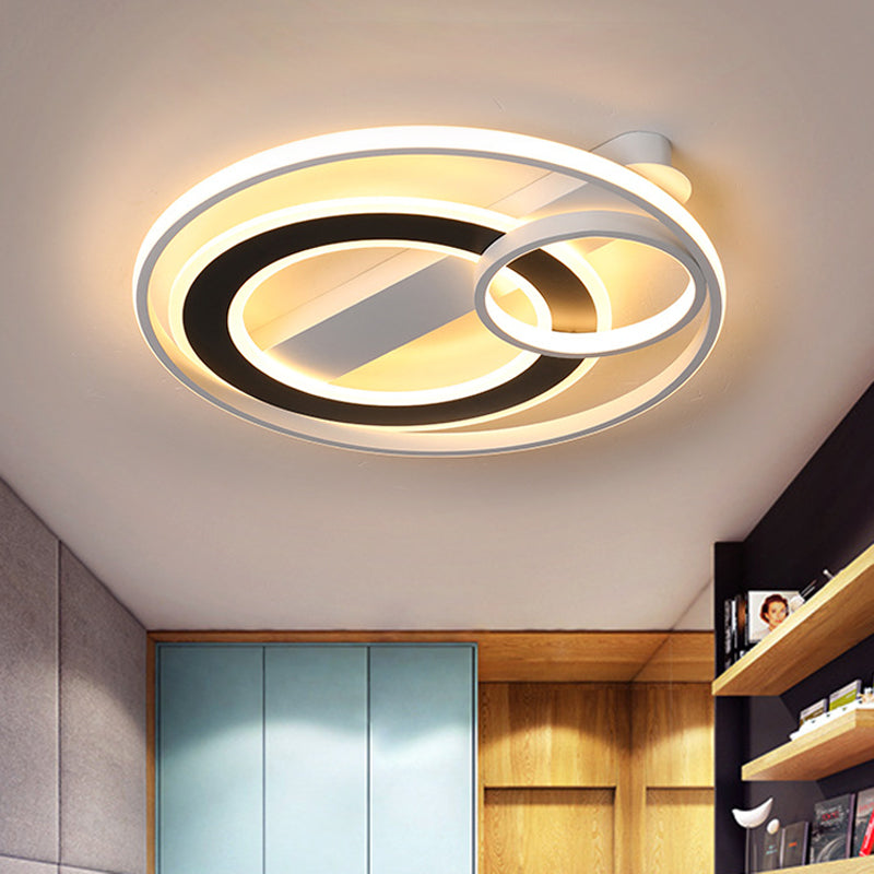 Halo Ring Modern Black - White Led Ceiling Lamp Fixture - Metallic Flush Lighting In Warm/White