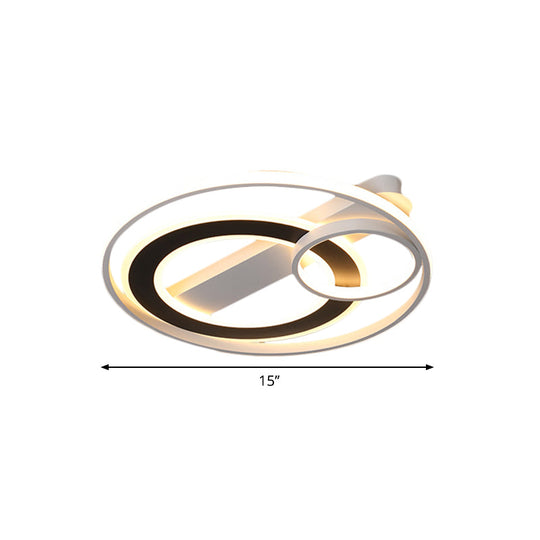 Halo Ring Modern Black-White Led Ceiling Lamp Fixture - Metallic Flush Lighting In Warm/White Light