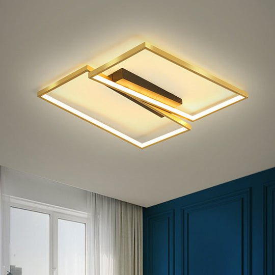 Gold Metallic Led Bedroom Flush Mount With Square/Round Frame And Warm/White Light / White Square