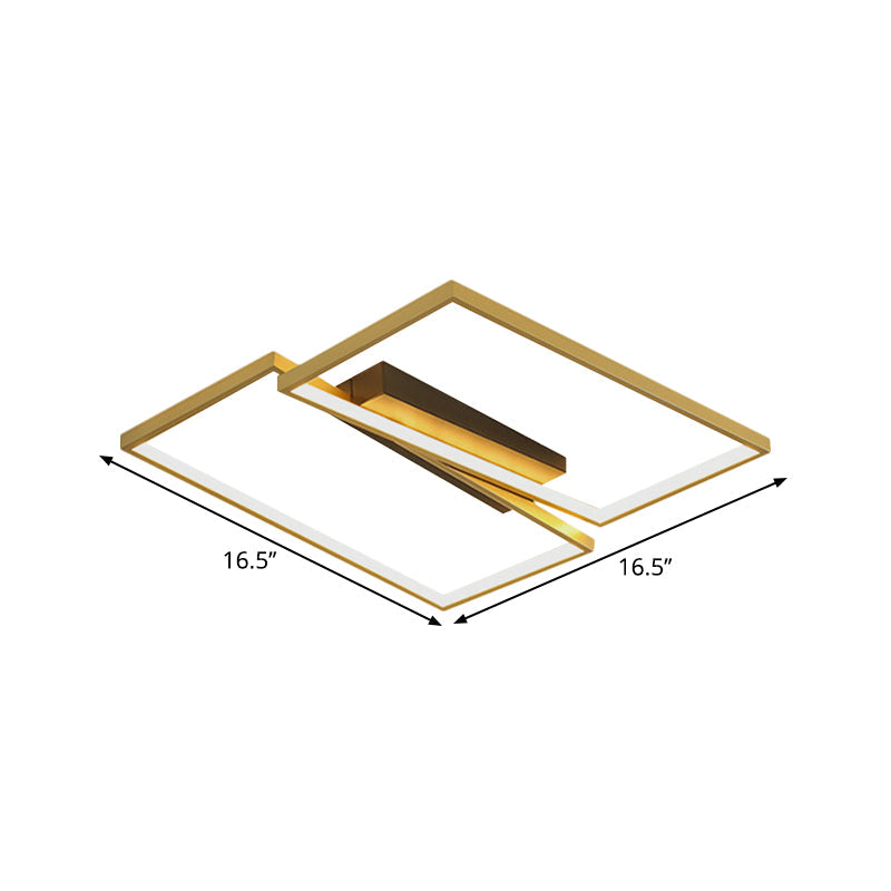 Gold Metallic Led Bedroom Flush Mount With Square/Round Frame And Warm/White Light