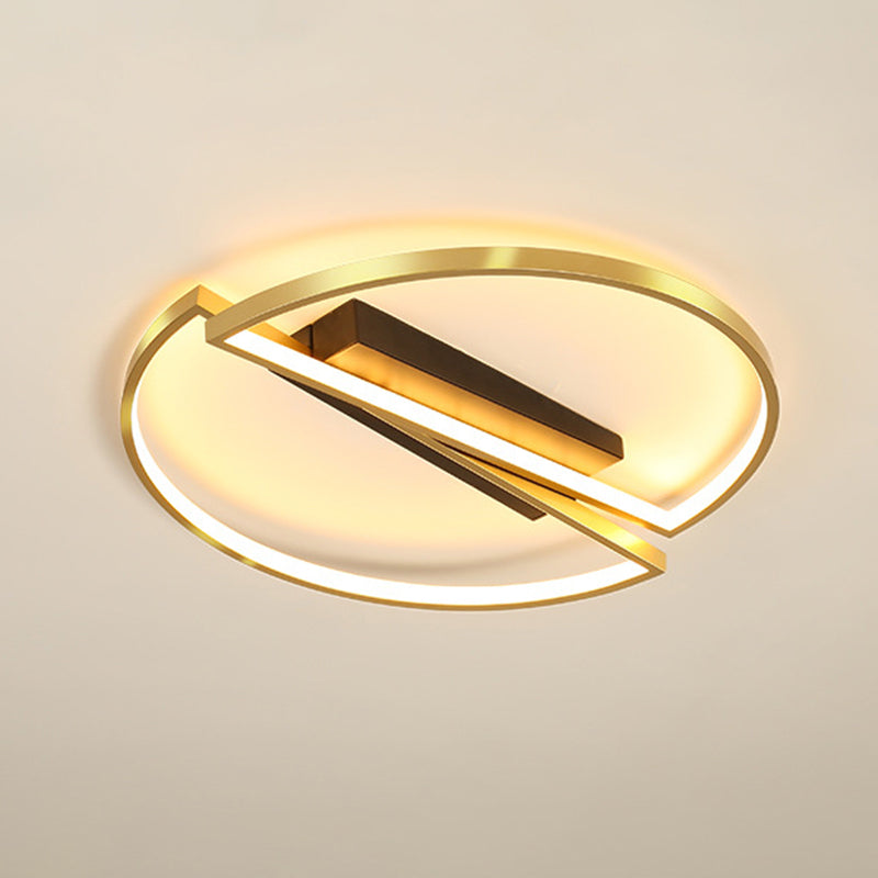 Gold Metallic Led Bedroom Flush Mount With Square/Round Frame And Warm/White Light