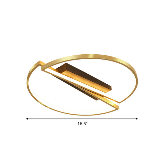 Gold Metallic Led Bedroom Flush Mount With Square/Round Frame And Warm/White Light