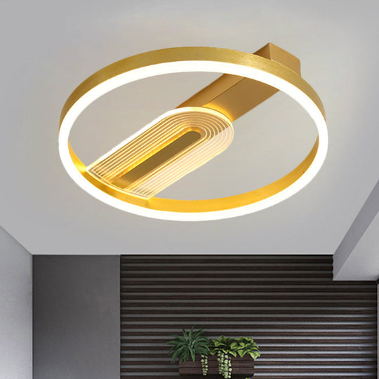 Modern Gold/Coffee Circle Frame Flush Mount Led Lamp Fixture With Warm/White Light