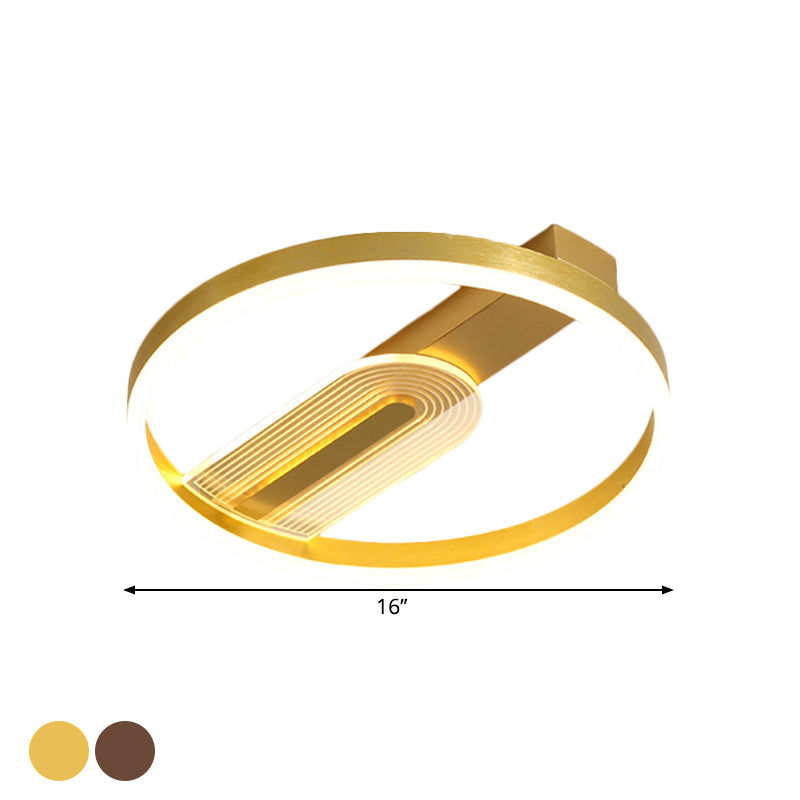 Modern Gold/Coffee Circle Frame Flush Mount Led Lamp Fixture With Warm/White Light