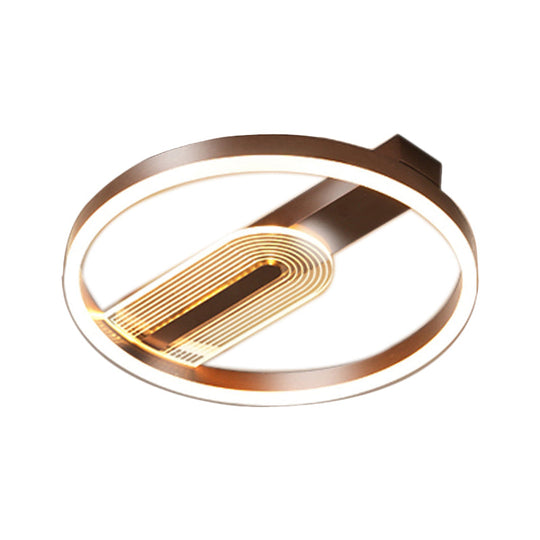 Modern Gold/Coffee Circle Frame Flush Mount Led Lamp Fixture With Warm/White Light