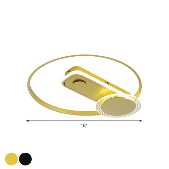 Minimal Black/Gold Metallic Hoop Led Flush Mount Light 16’/19.5’ Wide