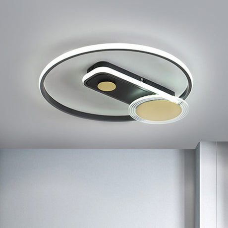 Minimal Black/Gold Metallic Hoop Led Flush Mount Light 16/19.5 Wide