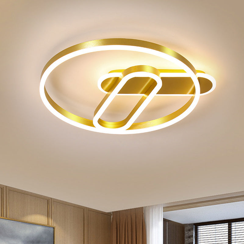 Modern 18/21.5 Gold Ring Ceiling Flush Mount Led Metal Light In Warm/White