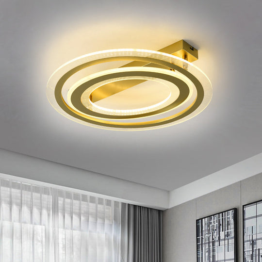 Gold Metal Dual Ring Flush Led Ceiling Light For Bedroom - 16/19.5 Wide / 16