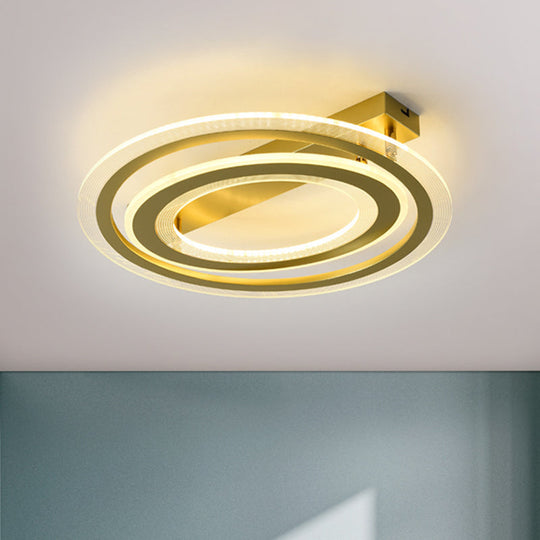 Gold Metal Dual Ring Flush Led Ceiling Light For Bedroom - 16’/19.5’ Wide