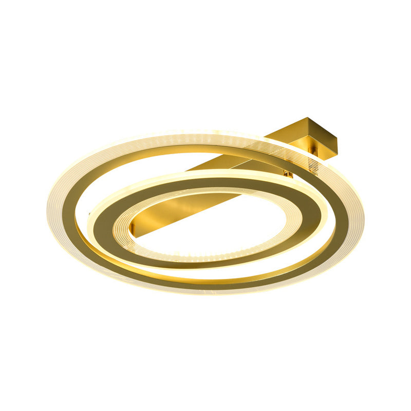 Gold Metal Dual Ring Flush Led Ceiling Light For Bedroom - 16’/19.5’ Wide