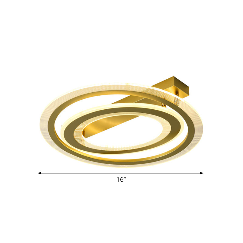 Gold Metal Dual Ring Flush Led Ceiling Light For Bedroom - 16’/19.5’ Wide