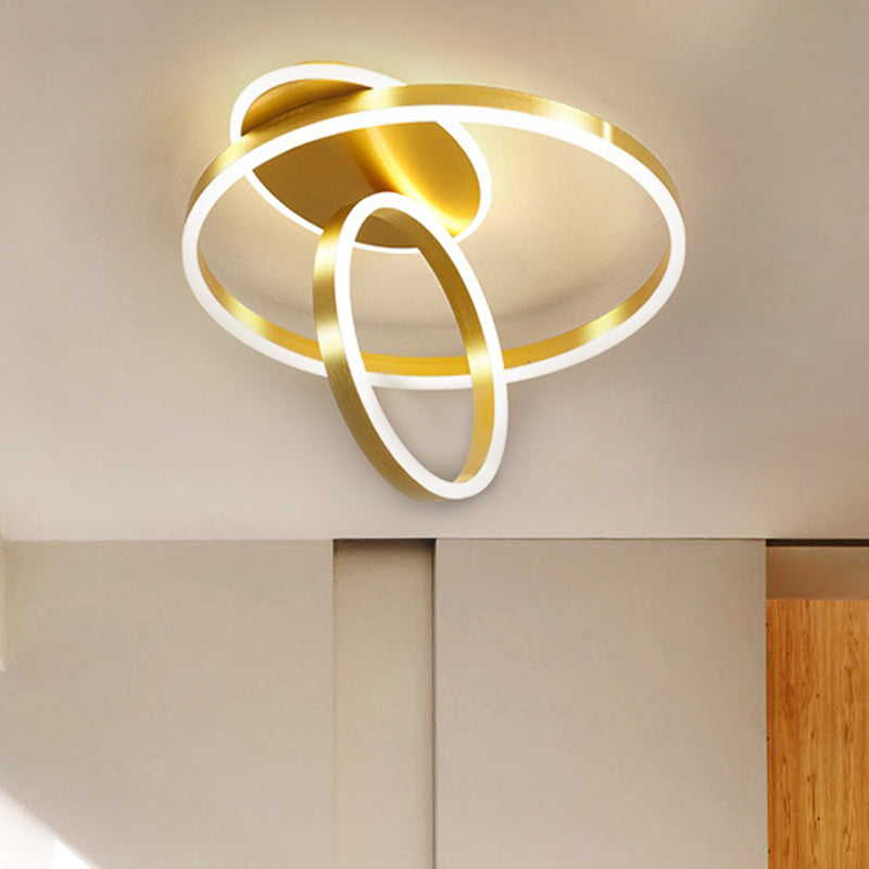 Minimalist Metallic Rings Flush Led Gold Ceiling Lamp - 18/21.5 W Warm/White Light