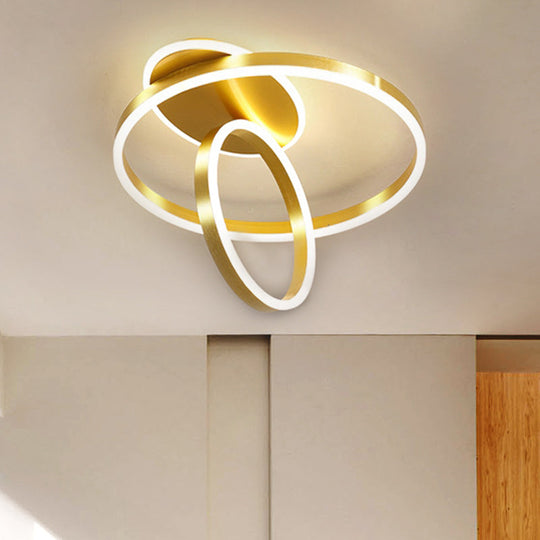 Minimalist Metallic Rings Flush Led Gold Ceiling Lamp - 18/21.5 W Warm/White Light