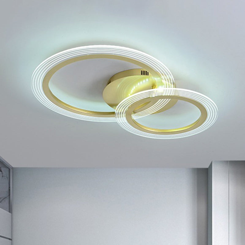 Modern Gold Led Bedroom Ceiling Lamp With Dual Rings - 16’/18’ Wide / 16’