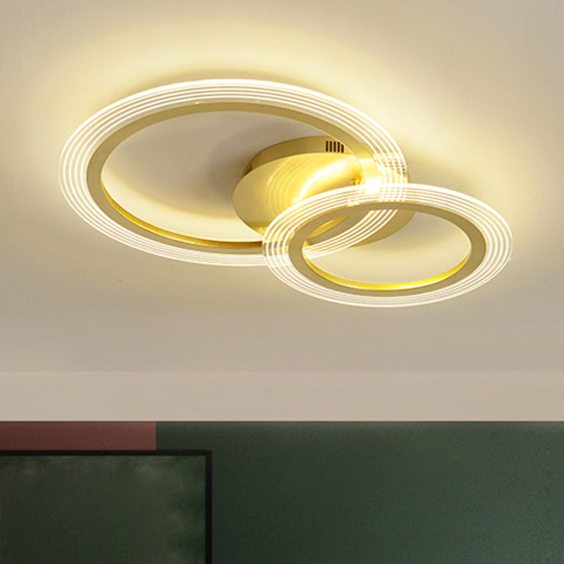 Modern Gold Led Bedroom Ceiling Lamp With Dual Rings - 16’/18’ Wide