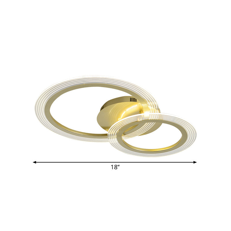 Modern Gold Led Bedroom Ceiling Lamp With Dual Rings - 16’/18’ Wide
