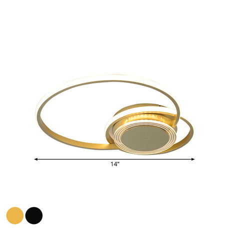 Contemporary Black/Gold Led Metallic Ceiling Flush Mount - Bedroom Lighting 14/18 Width