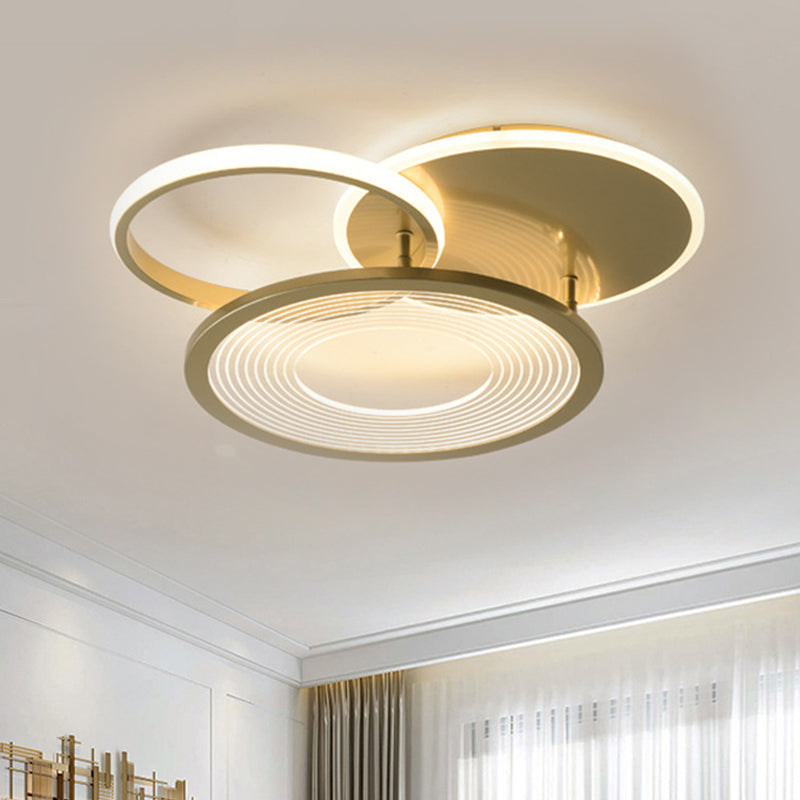Modern Metallic Led Semi Flush Light Fixture - Gold 18’/21.5’ Width
