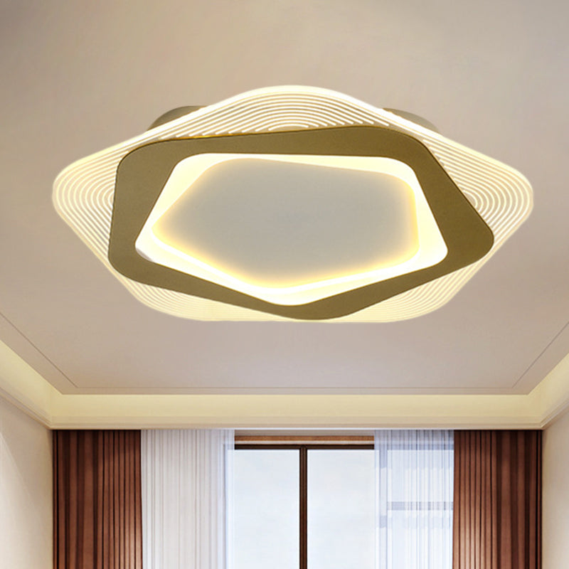 Modern Gold Metal Flush Mount Ceiling Light: Hexagon/Pentagon Shape Led 18/21.5 Width - Perfect For