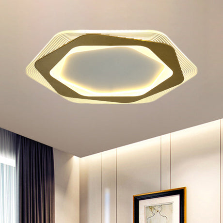 Modern Gold Metal Flush Mount Ceiling Light: Hexagon/Pentagon Shape Led 18/21.5 Width - Perfect For