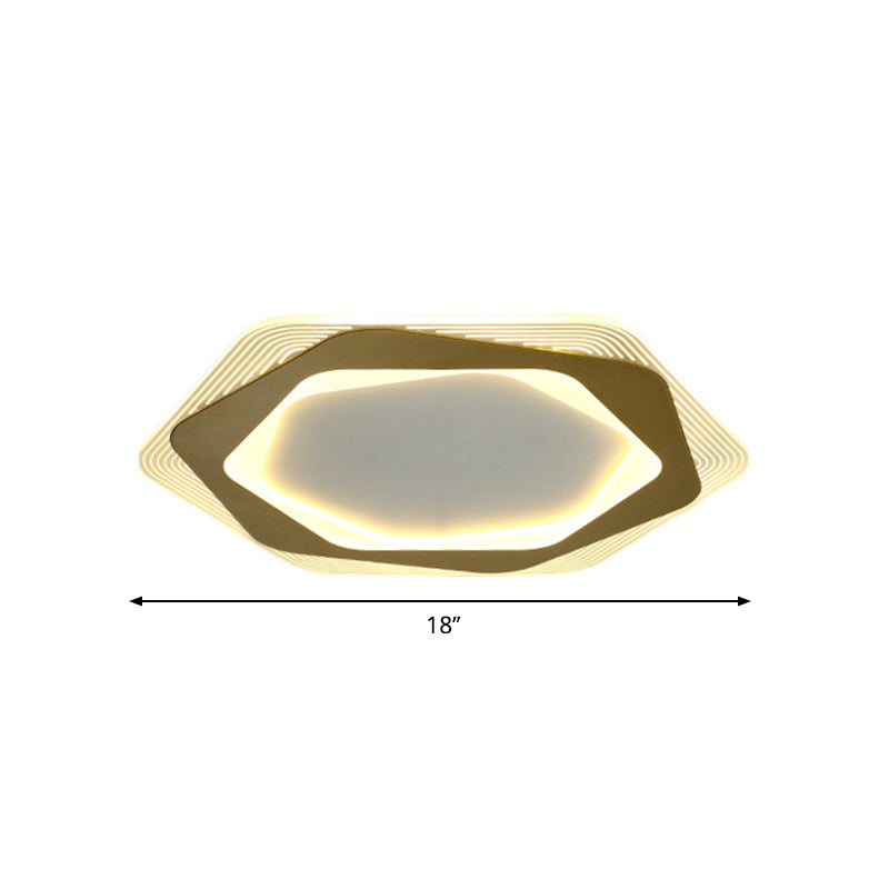 Modern Gold Metal Flush Mount Ceiling Light: Hexagon/Pentagon Shape Led 18/21.5 Width - Perfect For