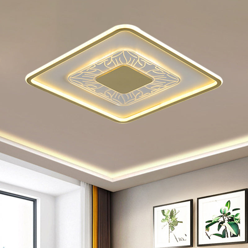Modern Led Ceiling Mounted Lamp In White And Gold With Square Flush Design White-Gold