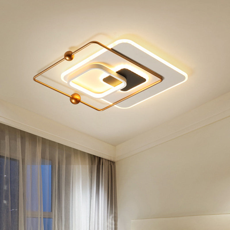 Modern White And Gold Led Bedroom Ceiling Flush Mount Fixture With Warm/White Light White - Gold /