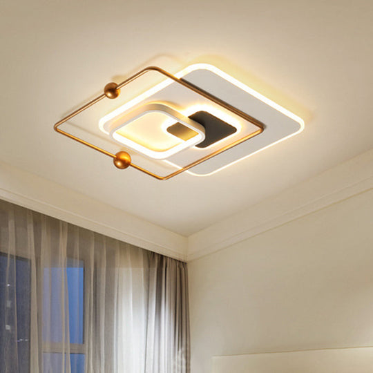 Modern White And Gold Led Bedroom Ceiling Flush Mount Fixture With Warm/White Light White - Gold /